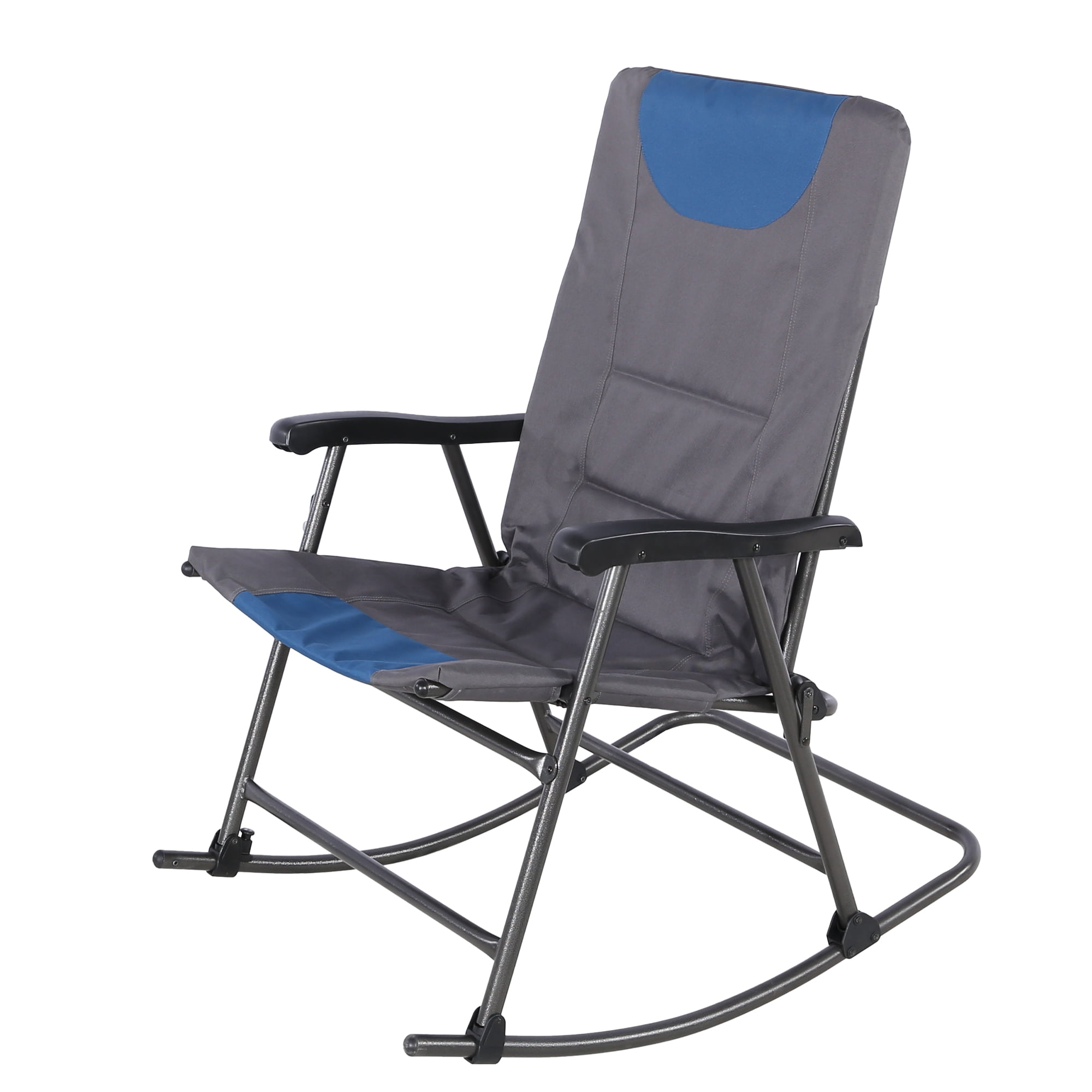 Oversized Folding Rocking Camping Chair, High Back Airmesh Outdoor Rocker with Hard Armrests, Storage Pockets & Carry Bag for Patio Lawn Camping