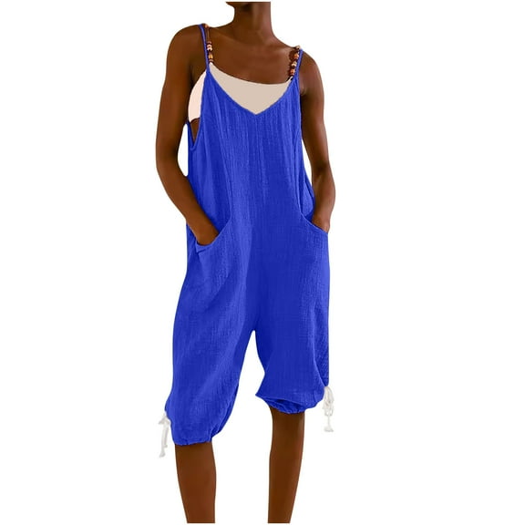 Akafmk Plus Size Jumpsuits for Women Summer, Casual Rompers for Women, Solid Color Short-Sleeved Casual Wide-Leg Jumpsuit with Button Pockets Loose Fitting Overalls