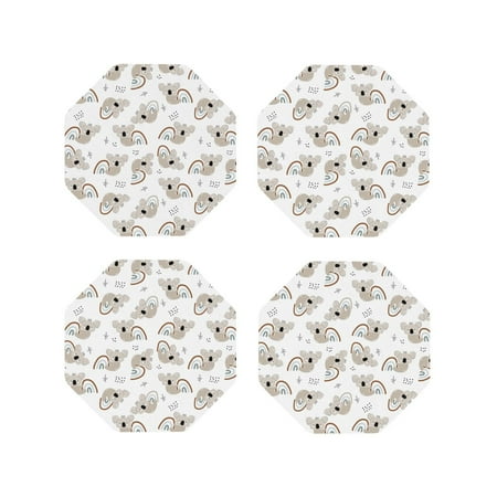 

Junzan Cartoon Koala Print Coasters for Drinks - Leather Coasters Set of 4 for Coffee Table for Housewarming/Kitchen/Bar/Decor-Octagon