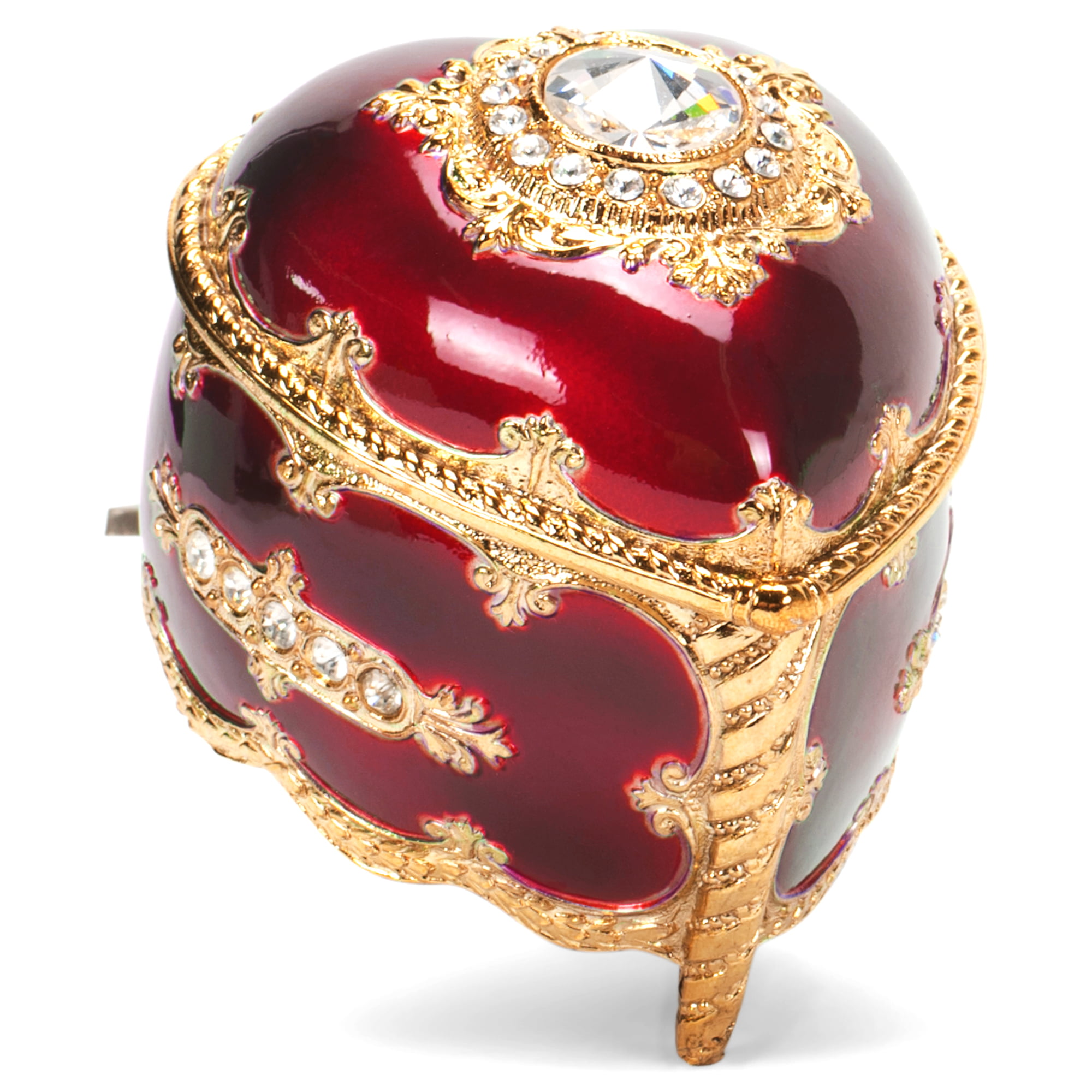 Red With Gold Accent Crystals Heart Metal Jewelry Music Box Plays Memory 