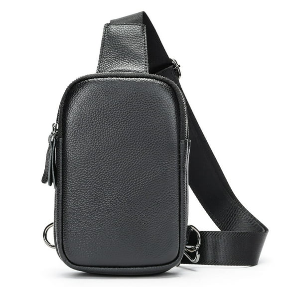 Men's Black Leather Crossbody Sling Bag – Premium Cowhide, Adjustable Shoulder Strap, Water-Resistant, Smooth Zipper Closure, Perfect for Phones & Wallets