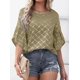 thumbnail image 5 of Tops de media manga con volantes para mujer, Camiseta holgada informal con cuello redondo, camisetas con estampado a cuadros a rayas para primavera y verano 2023, 5 of 5