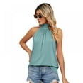 thumbnail image 6 of Xmarks Women's Casual Sleeveless High Neck Pleated Front Tank Halter Top Green M, 6 of 10