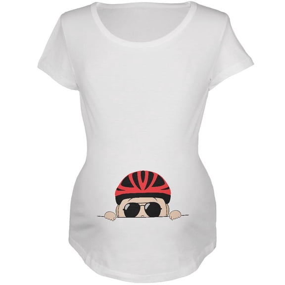 Peeking Baby Bike Helmet Sunglasses White Maternity Soft T-Shirt - 2X-Large