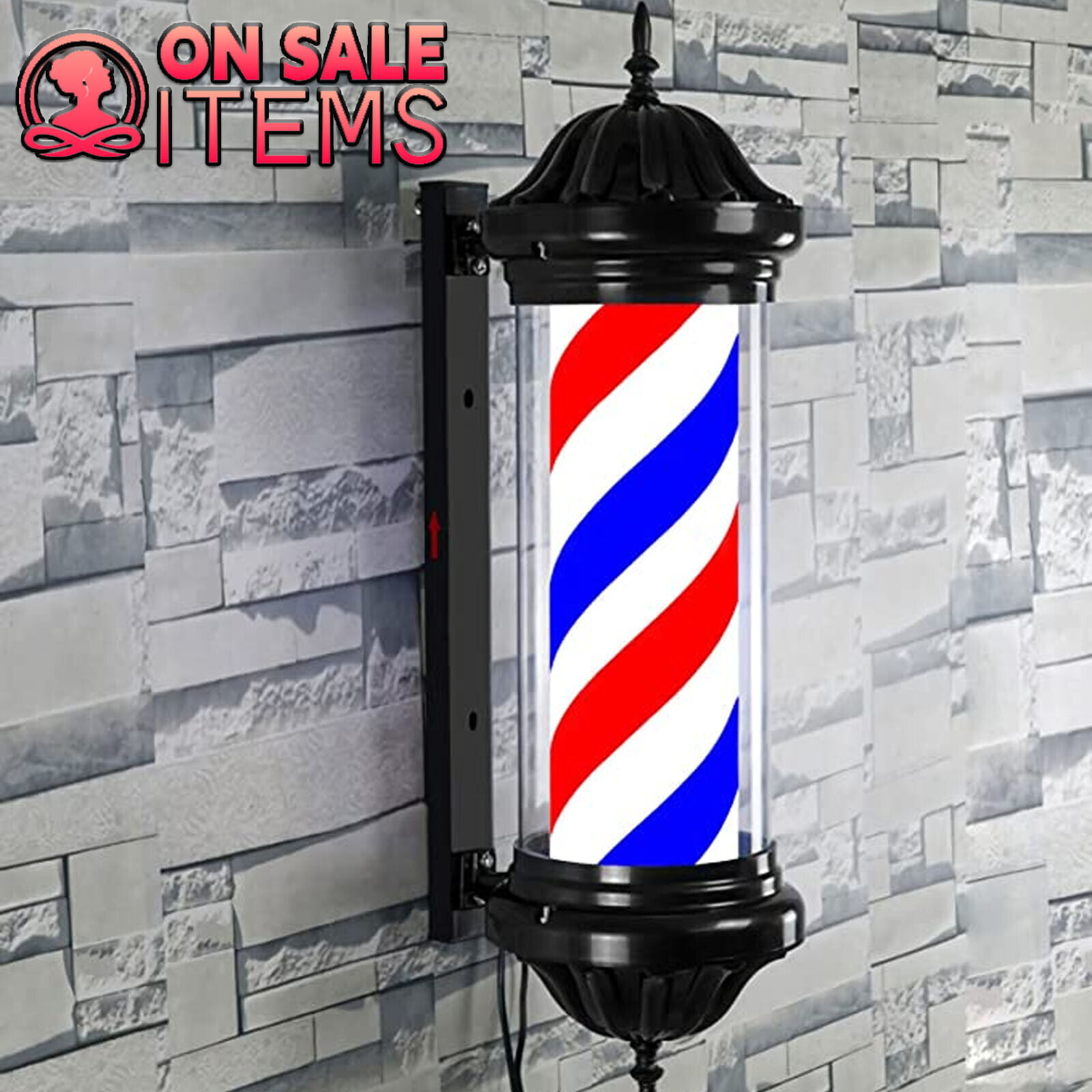 TFCFL Hairdressing Turn Light Barber Shop Rotating LED Wall Hanging Lamp  Stripe Pole Lamp Hair Salon Logo Red White Blue Light