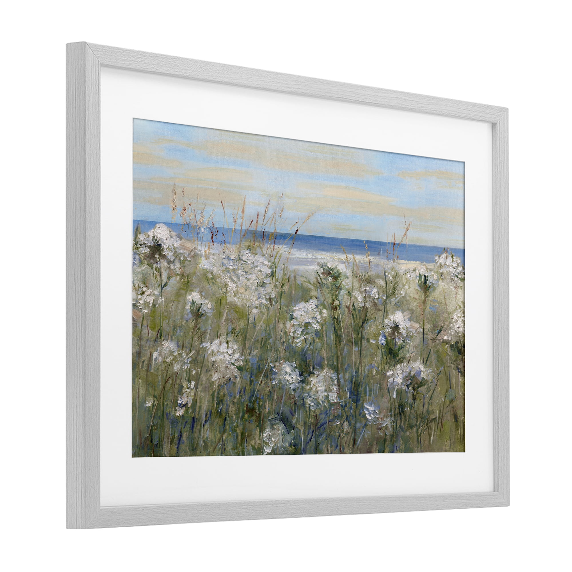 Stupell Industries Impressionist Seaside Meadow Gray Framed Print Under Glass, design by Sally Swatland