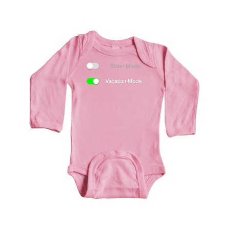 

Inktastic Vacation Mode ON Sister Mode OFF Gift Baby Boy or Baby Girl Long Sleeve Bodysuit