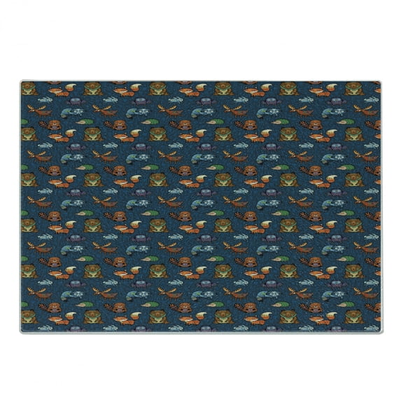 Woodland Cutting Board, Animals from Jungles of with Colorful Motifs on Dark Toned Backdrop, Decorative Tempered Glass Cutting and Serving Board, Small Size, Multicolor, by Ambesonne