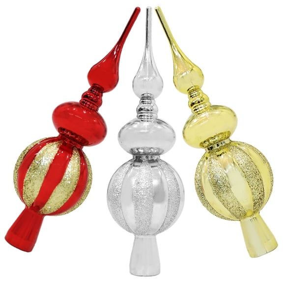 TABLZONE 3-Piece Vintage Style Christmas Tree Topper Set, Assorted Color Plastic Finials, Easy to Install Holiday Decoration