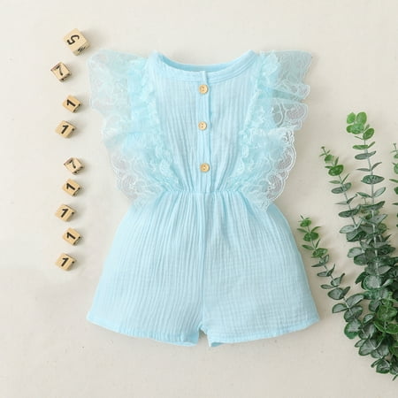 

Leutsin Toddler Girls Kids Jumpsuit One Piece Infant Baby Girls Lace Fly Sleeve Solid Ruffle Romper Jumpsuit