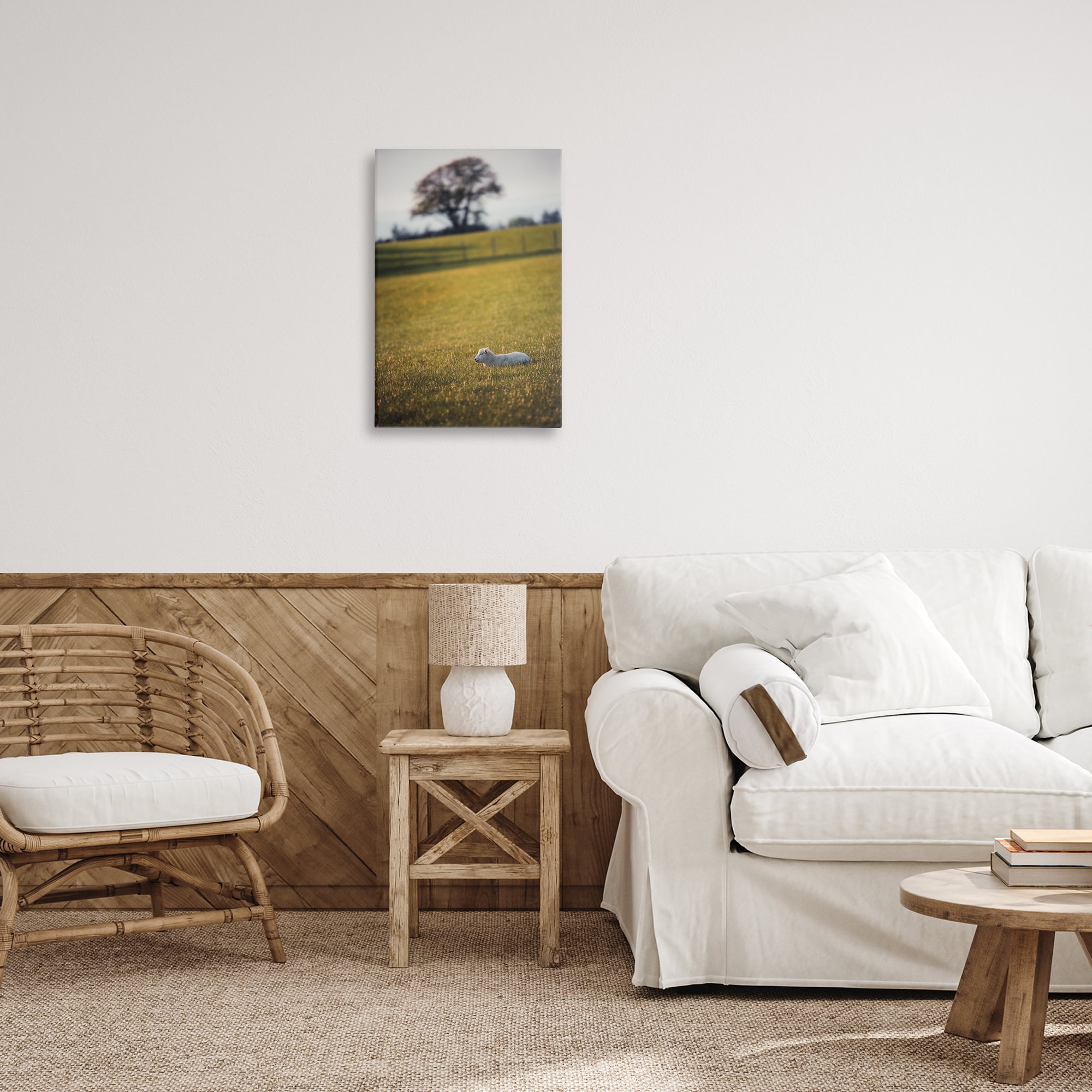 Stupell Industries Lamb in Lush Farmland Landscape & Nature Photography Wrapped Canvas Art Print Wall Art, 16 x 24