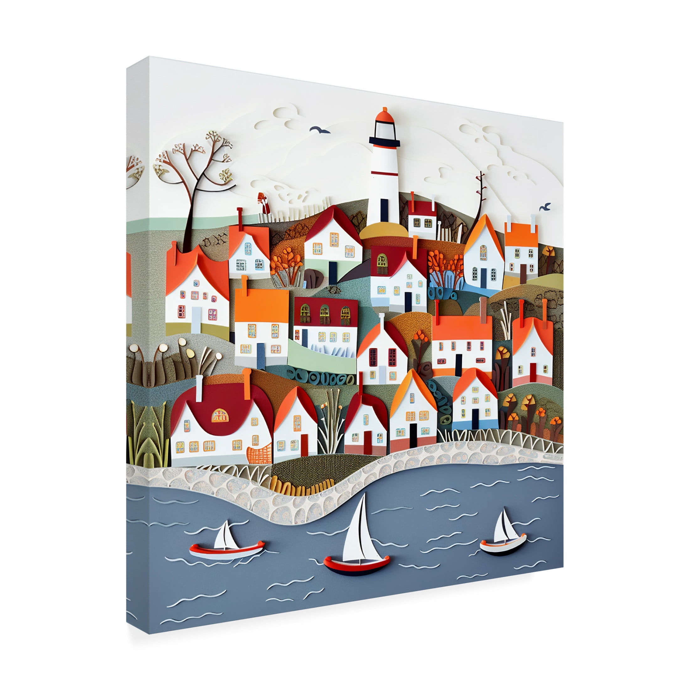 Canvas Wall Art - Ray Heere 'Paper Art Coastal Scene 20' Wall Art for Living Room, Bedroom, or Office Décor by Trademark Fine Art - 18 x 18 Inches