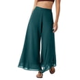 thumbnail image 3 of Women's Chiffon Pants Dressy High Waist Flowy Palazzo Pants Summer Boho Wide Leg Casual Trousers Dark Green M, 3 of 7