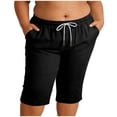 thumbnail image 4 of StSilkitty Plus Size Shorts for Womens Summer Solid Color High Waist Elastic Drawstring Knee Length Shorts with Pockets, 4 of 9