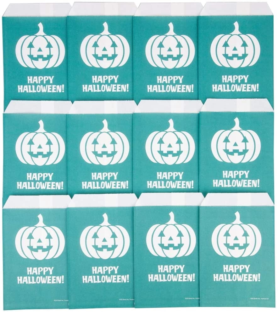 Teal Pumpkin Halloween Candy & Treat Bags (12 Pack) Paper Bag Buckets for Kids & Adults