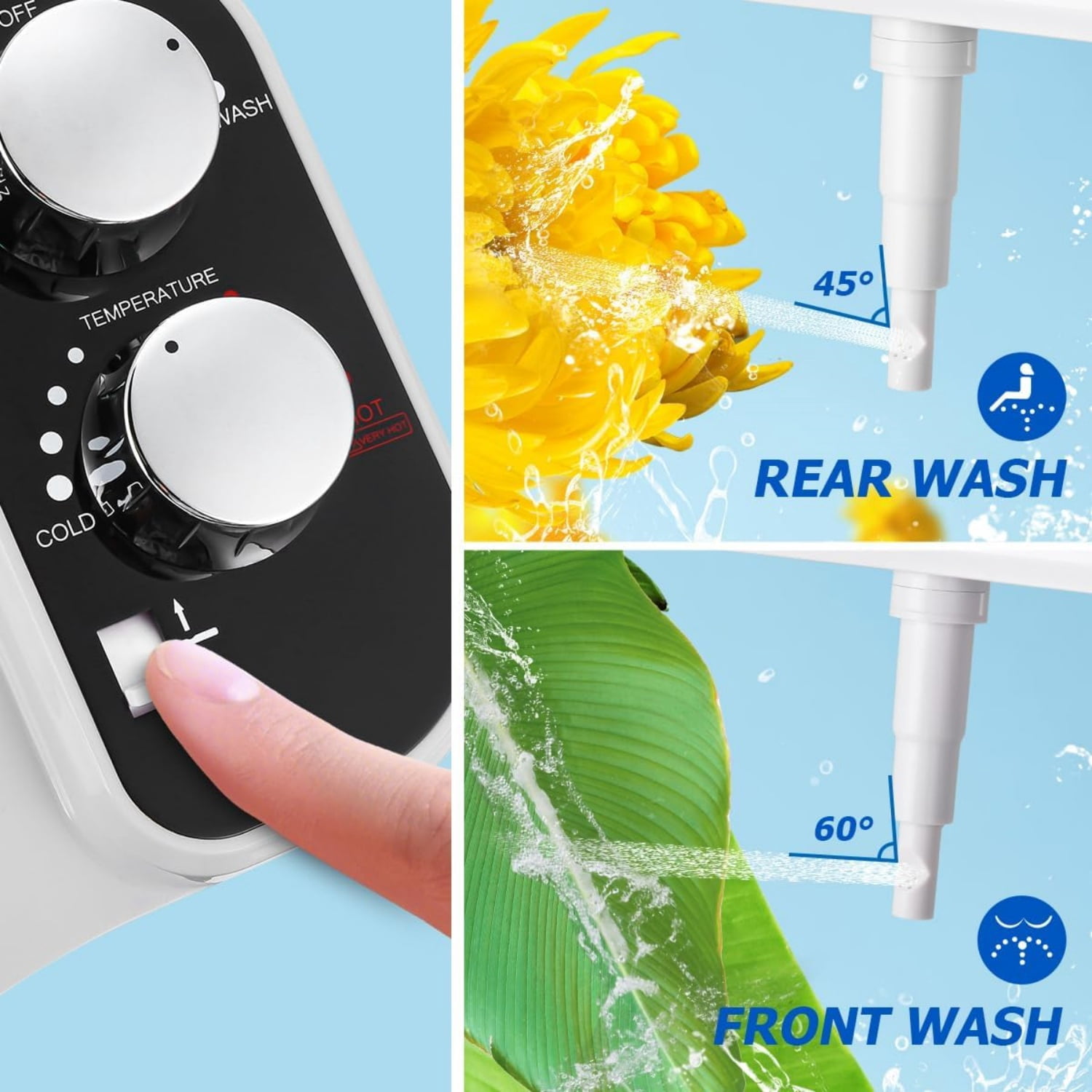 Hot and Cold Bidet Attachment for Toilet, Ultra-Slim Bidet Attachment Warm Water, Non-Electric Adjustable Pressure Self Cleaning Sprayer Nozzle Control for Posterior, Feminine Wash