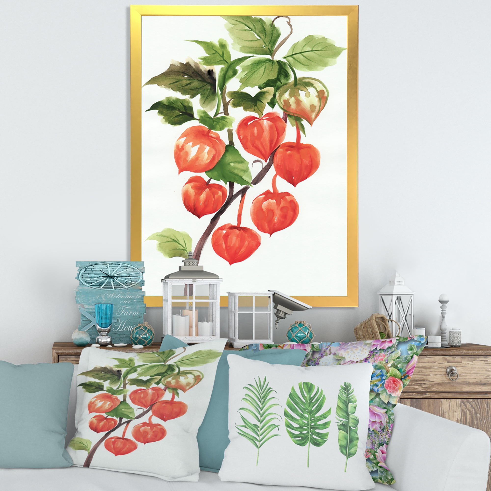 Designart 'A Red Physalis Branch' Traditional Framed Art Print