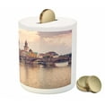 thumbnail image 3 of Landscape Piggy Bank, Pastoral View at Charles Bridge Spires of Prague Central Europe Gothic Buildings, Ceramic Coin Bank Money Box for Cash Saving, 3.6" X 3.2", Multicolor, by Ambesonne, 3 of 4