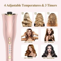 Goolioo Curling Iron, 1 Inch Ionic Automatic Rotating Hair Curler Wand, Pink