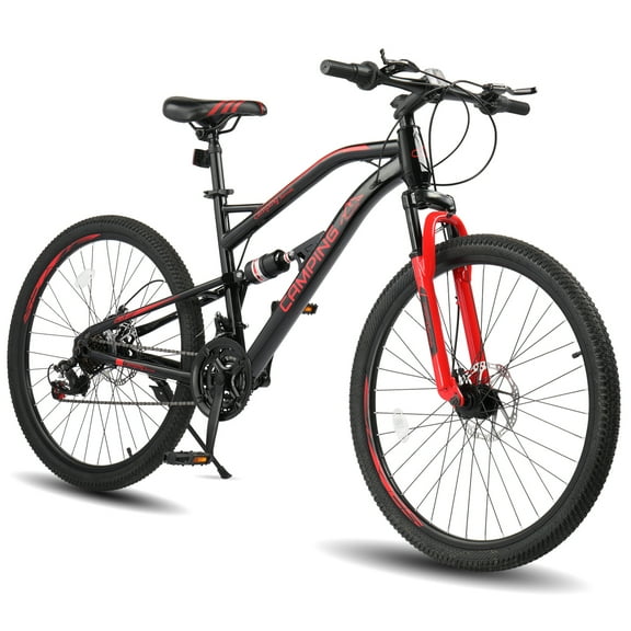UBesGoo 26 inch Mountain Bike for Men Women, Shimano 21 Speeds High-Carbon Steel Frame, Disc Brakes, Black, Red