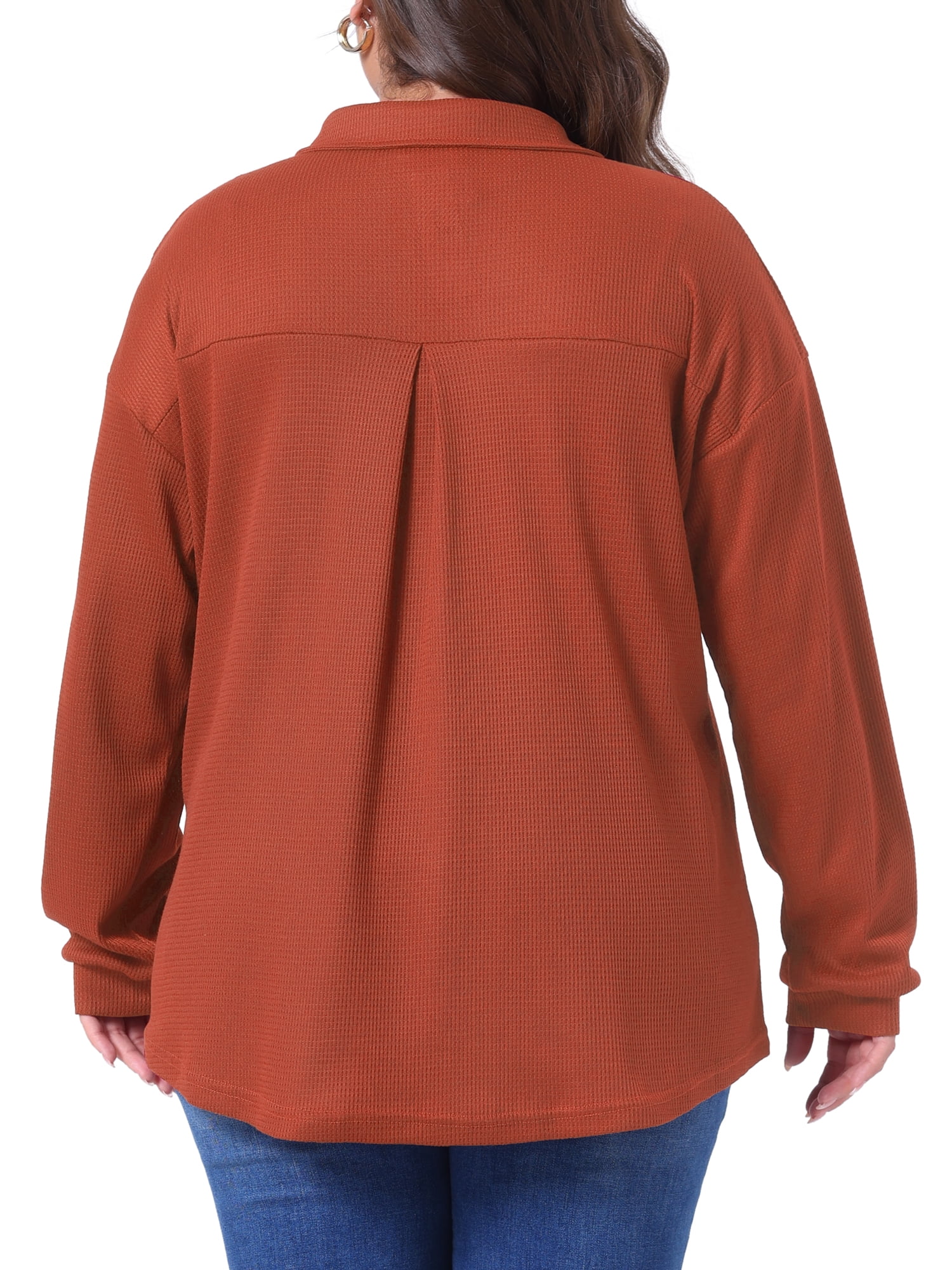 DARING DIVA Plus Size Waffle Knit Shirt Long Sleeve Button Down Jacket 2X Orange