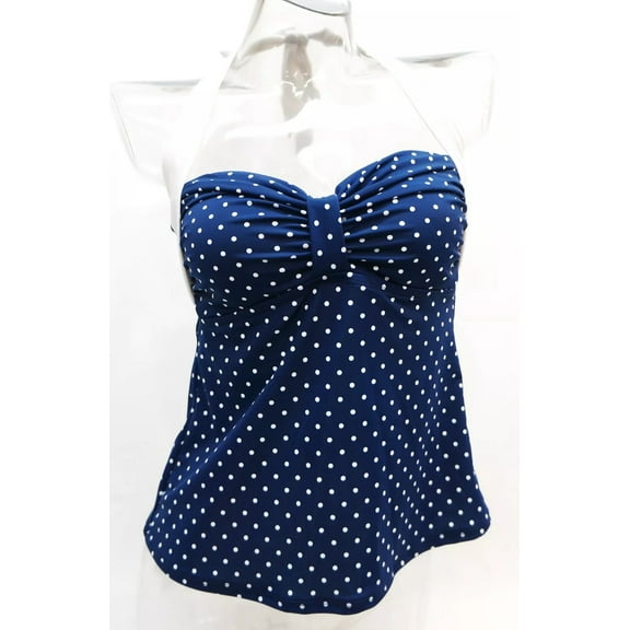 Chaps Navy Blue Halter Polka Dot Tankini Top Swimwear Women's 6