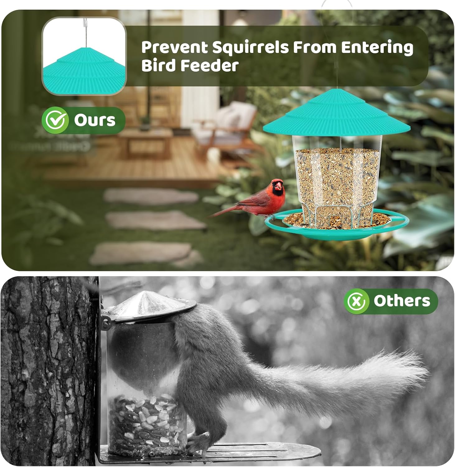 Bird Feeder for Outdoors, Heavy-Duty Plastic with Secure Hook Hanging Bird Feeders for Outdoors Squirrel Proof, Durable Birdseed Feeders, Green