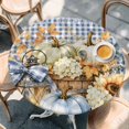 thumbnail image 4 of Round Table Cover 36-44 Inch Thanksgiving Fall Waterproof Reusable Table Cloth Round Fitted Vinyl Tablecloth with Elastic Edged for Parties Outdoors, Green Pumpkin Flowers Maple Blue Plaid, 4 of 8