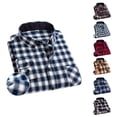 thumbnail image 2 of Camisa a cuadros cepillada de algodón puro para hombre, camisa informal a cuadros con solapa para todas las estaciones, para compras informales en casa, citas y oficina, 2 of 4