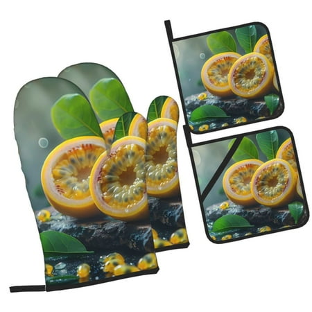 

Tebeau Fresh Passion Fruit Still Life Print 4 Pcs Oven Mitts and Pot Holders 500°F High Heat Resistant Kitchen Oven Mitts with Pot holders Long Oven Mitts for Baking and Cooking