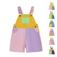 thumbnail image 4 of Toddler Boys Girls Suspender Overalls Shorts, Contrast Color Sleeveless Jumpsuit with Adjustable Straps Toddler Kids Girls Romper (Ages 1-7 Years), 4 of 4