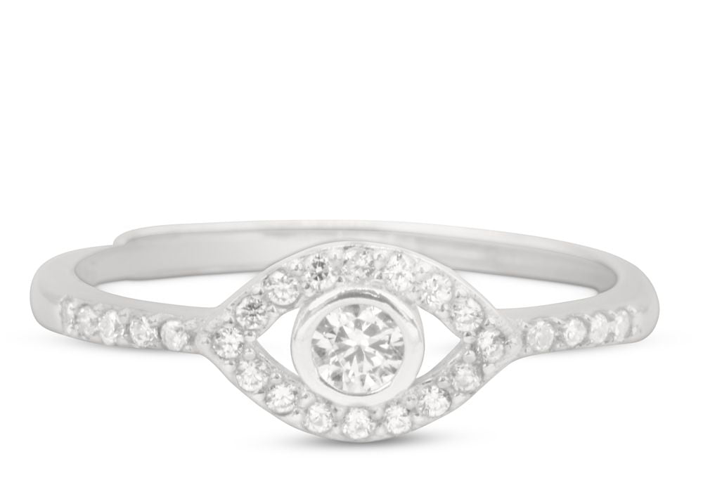 25 Carat Round Brilliant Real Diamond Evil Eye Promise Ring in 10k White Gold