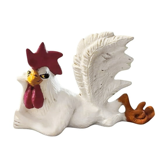 Moocorvic Rooster White Party Decorations Winking Big Tail Chicken Desktop Decoration Resin Jewelry, Birthday Gifts, Holiday Gifts
