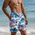 thumbnail image 4 of TKKCS Mens Graphic Swim Trunks- Elastic Waist Vacation Breathable Lightweight Drawstring Quick Dry Casual Beach Board Shorts Light Blue Size 2XL, 4 of 6
