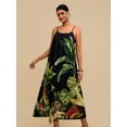 thumbnail image 5 of Black Tropical Leaf Print Spaghetti Strap Maxi Dress For Women, Resort Style Summer Dress, 5 of 7