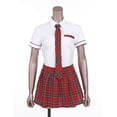 thumbnail image 5 of Disfraz de cosplay para mujeres y niñas, uniforme escolar, camisa de manga corta con falda a cuadros para fiesta de juegos de rol de Halloween y fotografía, 5 of 5