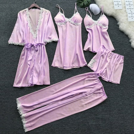 

Women Lace Lingerie Nightwear Underwear Sleepwear Dress 5PC Suit