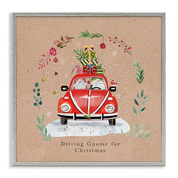 Stupell Industries Farmhouse Driving Gnome For Christmas Gray Framed Giclee Art, 17 x 17, by Sally Darby