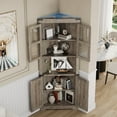 thumbnail image 4 of 67" Farmhouse Corner Cabinet with Lights Tall Corner Storage Cabinet with Glass Door Wooden Storage Organizer  for Living Room, Kitchen, Bathroom,, 4 of 9