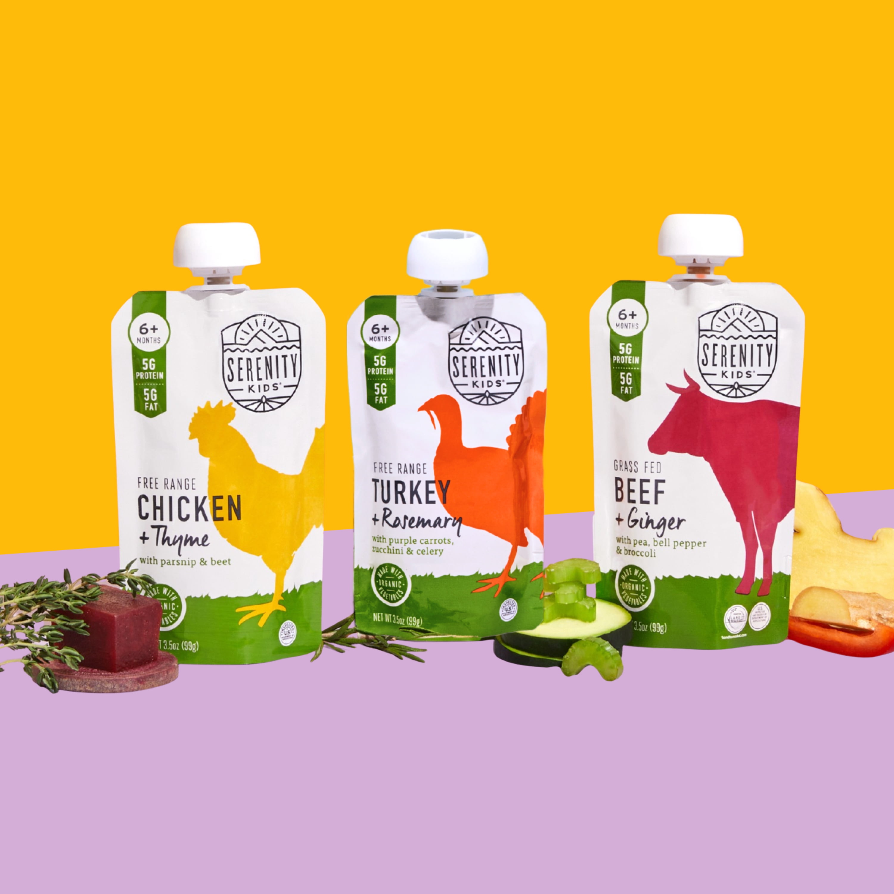 (6 pack) Serenity Kids Free Range Chicken & Thyme Stage 2 Baby Food Organic Parsnip and Beet, 3.5oz Pouch