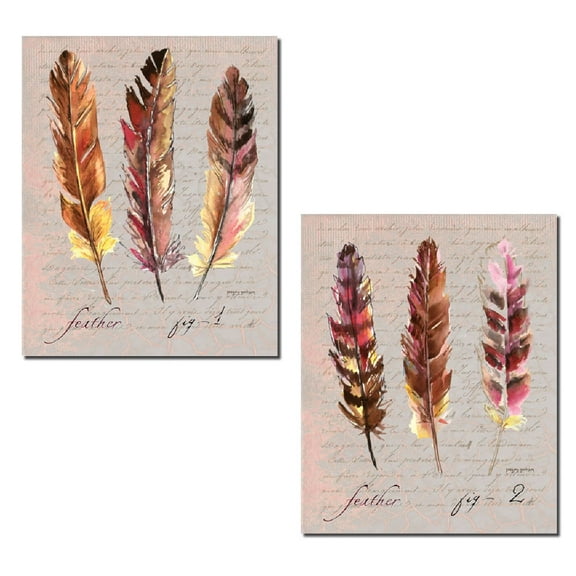 Gorgeous Watercolor Style Feather Print Set; Two 11x14 Poster Prints