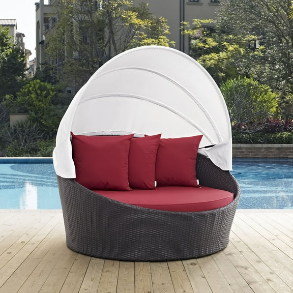 Modway Convene Canopy Outdoor Patio Daybed in Espresso Red