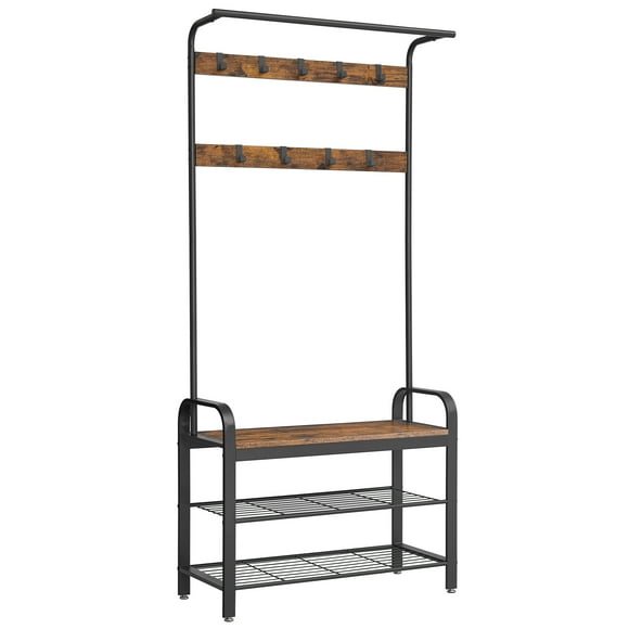 VASAGLE Coat Rack, Hall Tree with Shoe Bench for Entryway, Entryway Bench with Coat Rack, 4-in-1