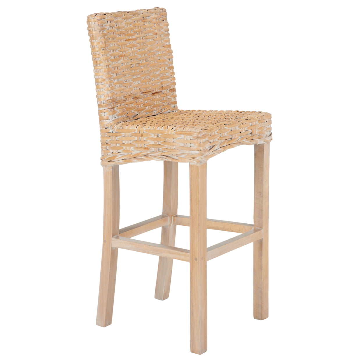 SAFAVIEH Tobie Rattan Bar Stool with Footrest, Natural White Wash