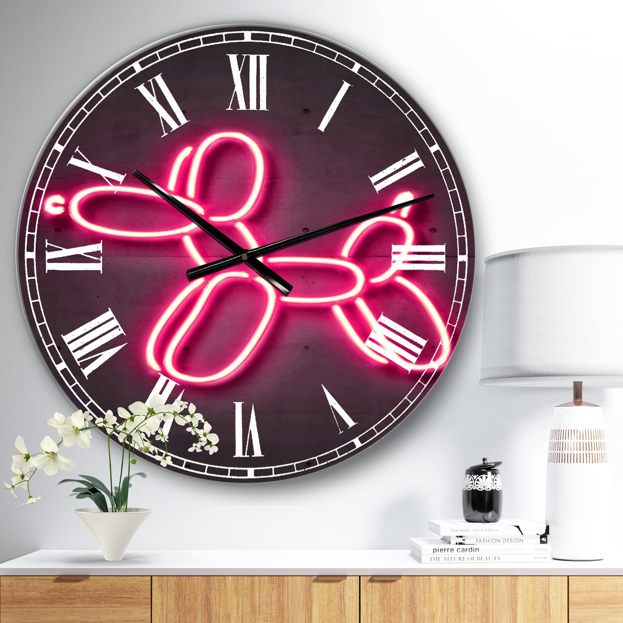 Designart Oversized Black Analog Round Modern Wall Clocks, CLM25772-C23