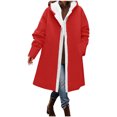thumbnail image 5 of Women Windproof Hooded Mid-Length Coat,Fleece Lined Open Front Button Jacket,Oversized Loose Warm Solid Outerwear with Side Pockets, 5 of 6