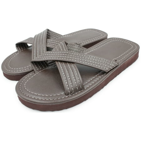

SLM Men s Flip Flop Criss-Cross Sandals Faux Leather Open Toe Shoes