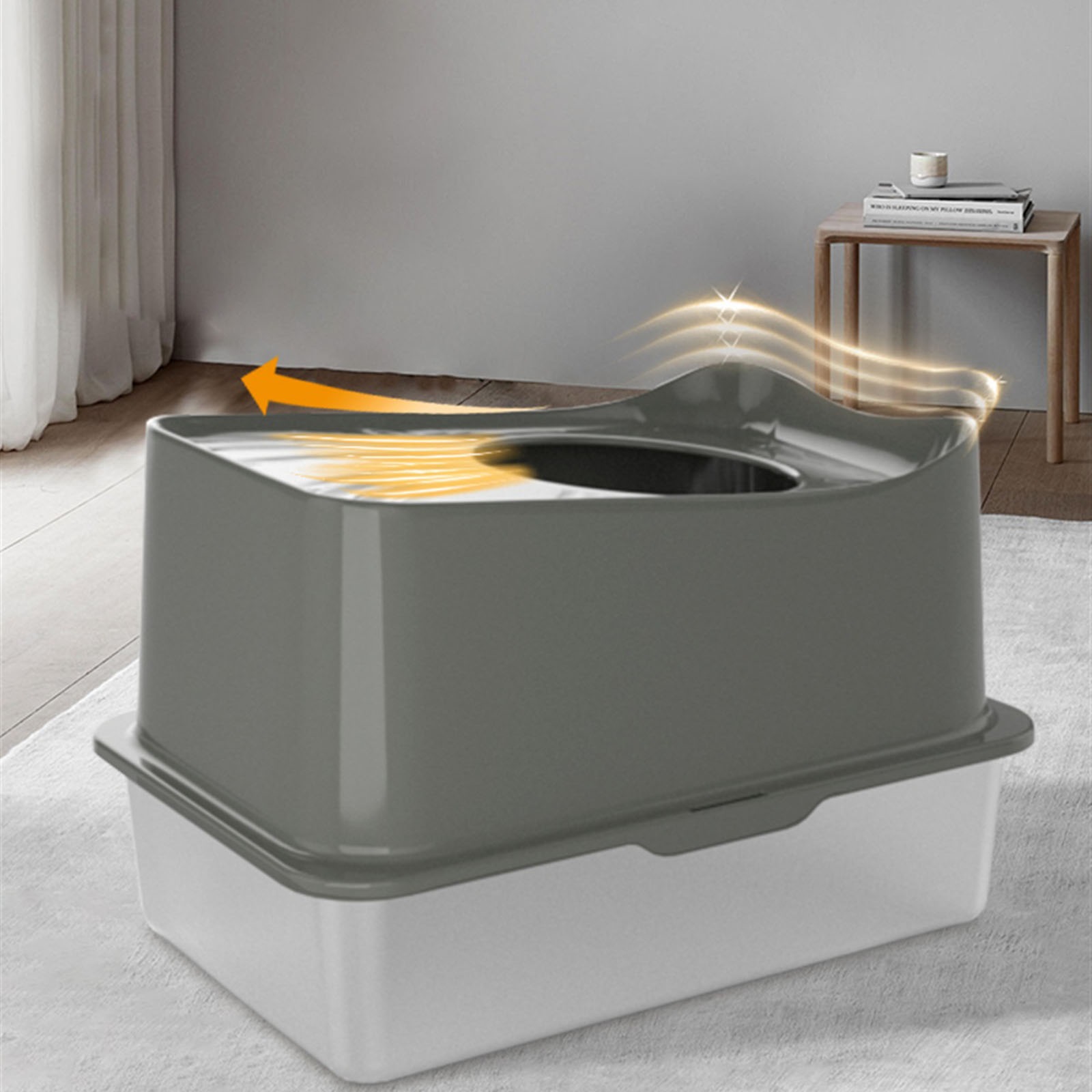 Stainless Steel Cat Litter Box Top Entry XL with Lid, Metal Litter Box with Scoop for Big Cats, Non-Sticky, Easy Clean