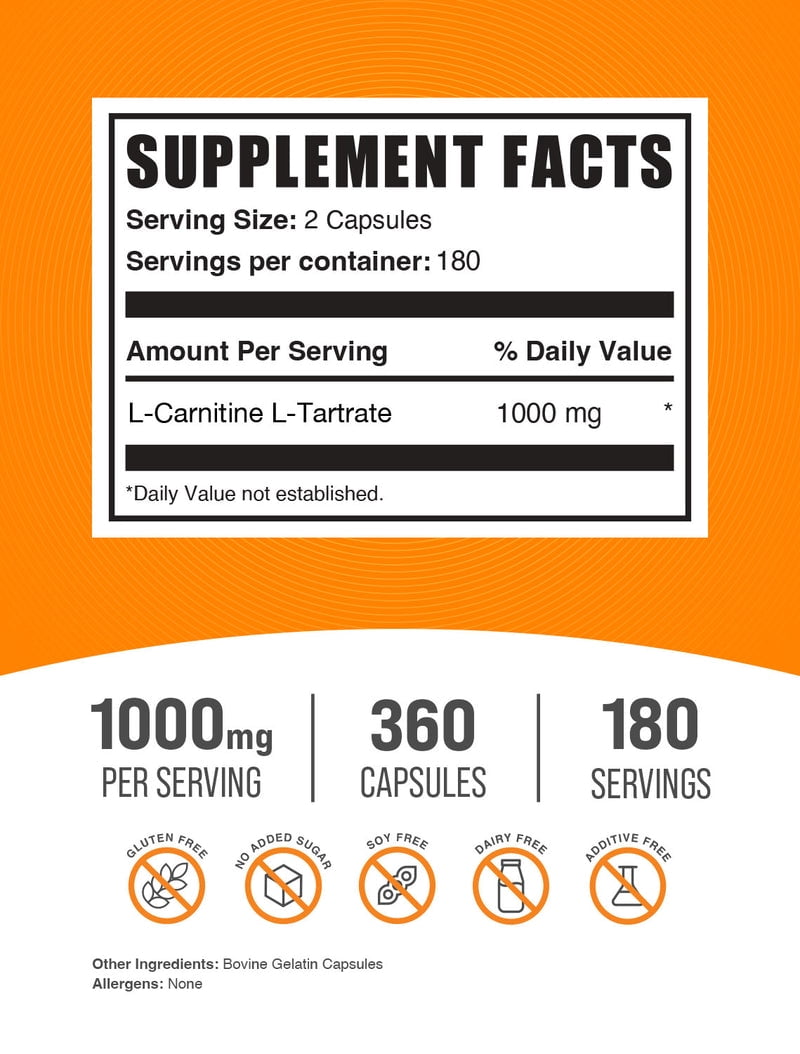 bulk l-carnitine l-tartrate capsules 1000mg reviews Nutricost L-Carnitine Tartrate Capsules (240 Caps) main image 1