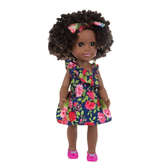 Cute Black Dolls 13.78 Inch American African Baby Girl Dolls Toys for Kids Aged 2 3 4 5 6 7 8 9 10 Years, Kawaii Soft Reborn Toy Doll, Life Size Birthday